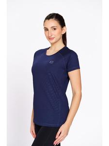 เสื้อยืดออกกำลังกายสีน้ำเงินกรมท่าสำหรับผู้หญิง ผ้าโพลีเอสเตอร์ ทรงเข้ารูป คอกลม สไตล์ชุดกีฬา ยอดนิยม เหมาะสำหรับวิ่ง ออกกำลังกายที่ยิม - Product Image 2