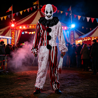 Costume d'Halloween de Clown Maléfique Horreur, Combinaison Rayée Éclaboussée de Sang pour Hommes