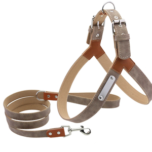 PUPE Elegant Soft Luxury Solid Pattern Adjustable Harness Leash Set Synthetic Leather Vest Style Dog <b>Chest</b> Harness Pet Leash - Product Image 1
