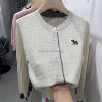 Einfache kurze Strickjacke aus reiner Wolle, Herbst-und Winter oberbekleidung für Damen, Kaschmir jacke mit Rundhals ausschnitt, Slim-Fit-Pullover