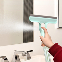 FF5585 Outil de nettoyage de vitres 4-en-1 à long manche, raclette de nettoyage pour salle de bain, porte vitrée, miroir, tampon éponge, pulvérisateur et raclette à eau