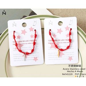 Cavigliera con nodo a sette stelle in acciaio inossidabile, rosso, fatta a mano, amuleto di protezione per donna, gioielli alla moda. - Product Image 3
