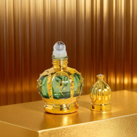 Flacon d'huile de parfum de luxe Crown 15ml en verre mat gravé, forme hexagonale, design arabe, Attar Oud pour parfums et huiles essentielles