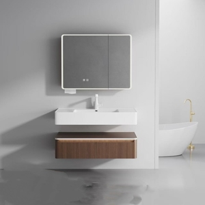 Mueble de Baño Minimalista de Madera Contrachapada de Doble Capa, Montado en la Pared, Estilo Hotel - Product Image 1