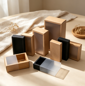 Boîte en papier kraft avec tiroir coulissant et fenêtre en PVC givré, boîtes cadeaux coulissantes pour bijoux, cosmétiques, emballage d'accessoires de petite taille - Product Image 2