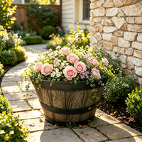 Pot de fleurs en plastique de 20 pouces, style baril, classique, pour la maison et le jardin, idéal pour le whisky