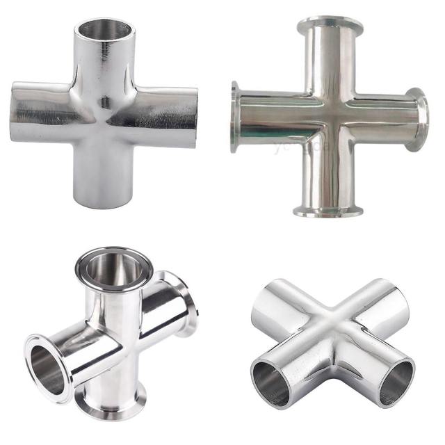 Direct Sale Stainless Steel 304 316 4 Way Cross Smooth Surface Quick Connection Welding Tri-Clamp Pipe Fitting 3/4''-8''