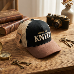 Casquette Trucker <span class=keywords><strong>Vintage</strong></span> Élégante à 5 Panneaux, Personnalisable avec Logo Brodé, en Tissu Suédé et Maille, Haute Qualité, Design Bicolore avec Étiquette - Product Image 1