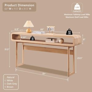 Mesa <span class=keywords><strong>Consola</strong></span> Moderna de Madera Maciza con Estante Abierto, Diseño de Perfil Curvo, Mesa Estrecha para Entrada/Sofá para Sala de Estar - Product Image 2