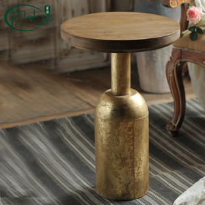 American Country Retro Coffee <b>Table</b> Round Wood Top Distressed Paint Industrial Style Living Room Decorative Side <b>Table</b> - Product Image 3