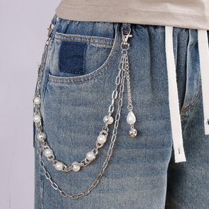 White K Double Layer Pearl Waist <b>Chain</b> For Men Casual Punk Denim Pants Accessory - Product Image 1