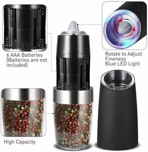 Electric Gravity Adjustable Ceramic Salt <b>Pepper</b> <b>Grinder</b> Set 350ml Capacity Plastic Spice Jar Rechargeable Black <b>Pepper</b> Mill Blue - Product Image 5