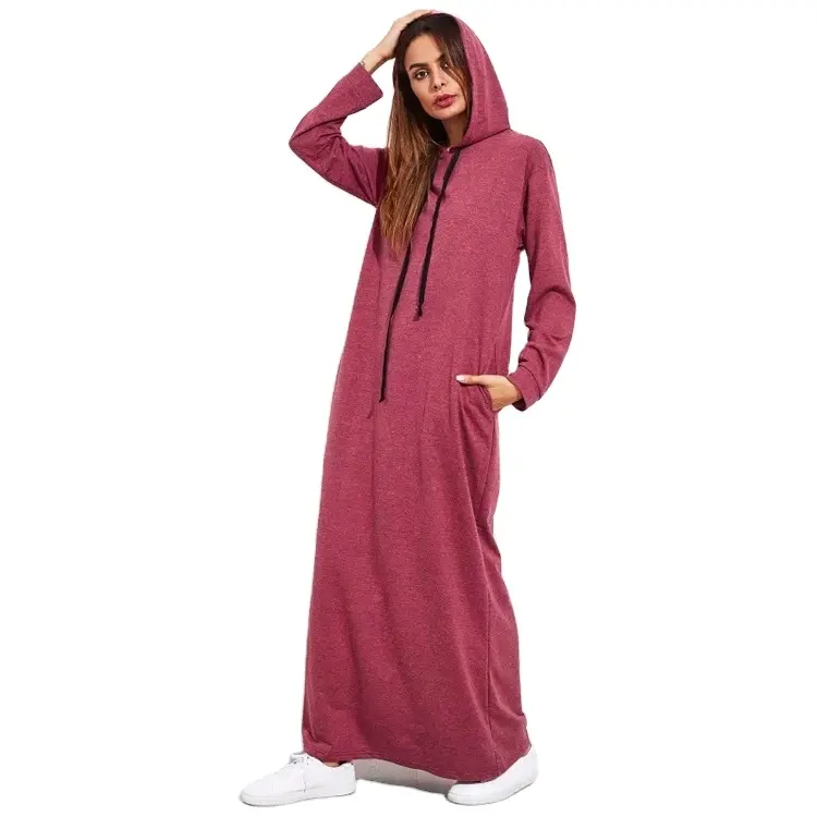Robe longue à capuche en coton pour femme, vêtement personnalisé de haute qualité, uni, Pull-Over, tenue ample, collection hiver 2021