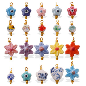 Abalorios de Flores de Cerámica Multicolor, Accesorios de Joyería DIY para Manualidades, Colgantes Unisex con Ganchos Chapados en Oro - Product Image 5