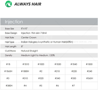 Prothèse capillaire pour hommes à base fine de 0,06-0,08 mm, système capillaire injecté, cheveux indiens lisses, densité 120%, 8 pouces, 8x10