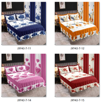 En Stock, Parure de Lit Luxe 7 Pièces Jupe de Lit Imprimée Florale Taille King avec Rideaux Assortis et Drap Housse