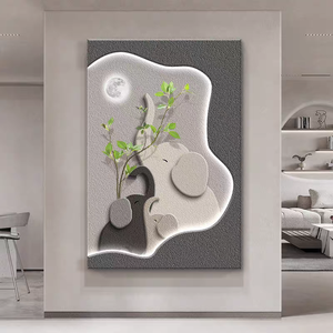 Peinture murale décorative 3D en <span class=keywords><strong>aquarelle</strong></span> motif éléphant avec LED, plantes vertes et fleurs, et bouteille, pour salon et porche en grès - Product Image 3