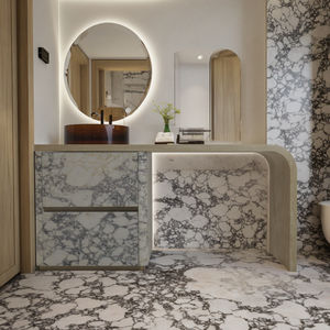 Ensemble de vanité de salle de bains en marbre moderne de luxe Armoires de salle de bains de luxe avec lavabo - Product Image 1