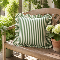 Coussin décoratif d'extérieur en coton PP écologique, résistant à la décoloration, plissé à volants, rayé vert et blanc, teint en fil, 5 cm