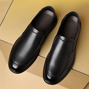 Mocasines de Cuero Casuales de Negocios para Hombre, Piel de Vacuno de Primera Calidad, Suela de Goma Ligera, Tacón Bajo, Estilo Británico, Zapatos Sin Cordones - Product Image 1