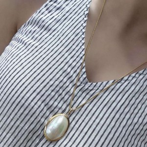 Pendentif en argent pur avec perle Mabe, ovale 25x35mm, collier plaqué or pour femme - Product Image 1