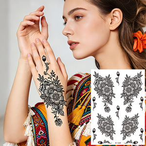 Tatuaggi temporanei all'henné indiano, adesivi di carta neri per body <span class=keywords><strong>art</strong></span> femminile, design in pizzo per matrimoni e feste - Product Image 1