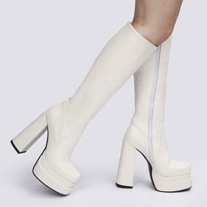 Bottes en cuir à talon épais et bout carré avec fermeture éclair latérale pour femme, hauteur genou, pour l'hiver et l'extérieur, grande taille 43 - Product Image 5