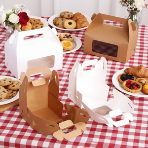 Boîtes alimentaires pliables recyclables en papier kraft avec poignée, contenants jetables pour friandises, boîtes de boulangerie avec fenêtre - Product Image 1