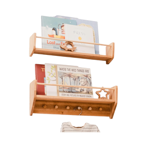 대형 모던 이중 계층 소나무 원목 벽걸이 선반 어린이 몬테소리 가구 선물 화분 걸이 다용도 수납함 - Product Image 1