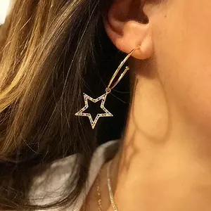 promotion gold plated micro pave rainbow cz star charm dangle earring for women