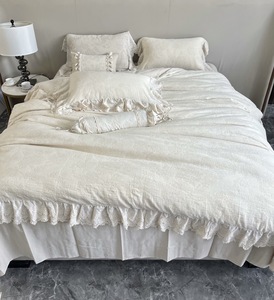 Set di Biancheria da Letto in Cotone-Lino Serie Romanticism, Bianco Puro con Motivo Jacquard in Pizzo, 4 Pezzi per Case Moderne, Hotel e Ospedali - Product Image 6