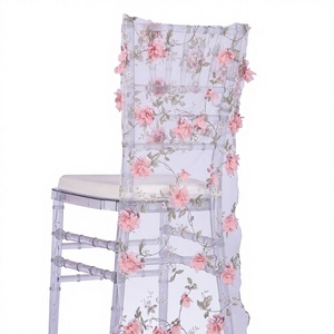 Funda de Silla de Organza con Bordado de Flores 3D para Bodas, Banquetes, Fiestas y Eventos - Product Image 2