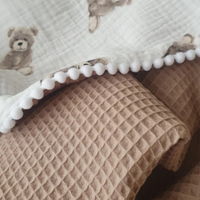 Couverture Bébé Personnalisée en Coton Gaufré Tissé Solide, Imprimé Ours en Peluche, Pompons et Dentelle, Écologique, Quatre Saisons, pour Poussette et Berceau
