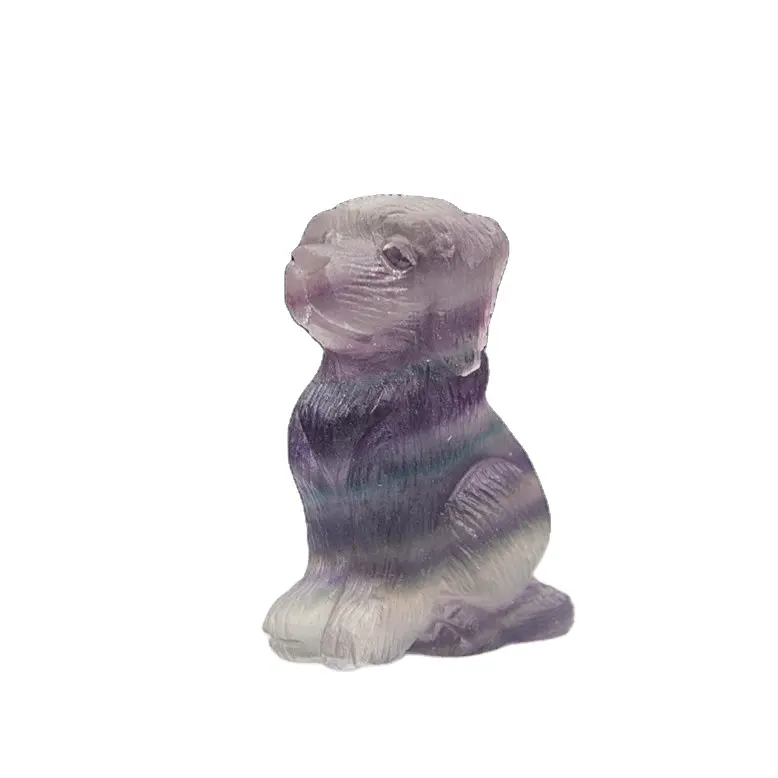 Figurine d'animal en fluorite arc-en-ciel populaire, sculpture en cristal naturel, gravé, beau chien, vente en gros, décorations de maison à quartz pour cadeaux