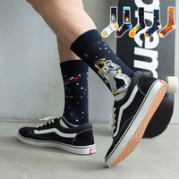 Chaussettes pour hommes en coton, personnalisées avec logo de designer, style mode, à motif bande dessinée amusante et joyeuse, type tube, mi-mollet, anime, vente en gros, nouveauté