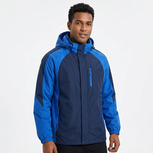 Chaqueta cortavientos con capucha para hombre, con bloques de color, cierre de cremallera, informal para exteriores, corte regular, azul marino, poliéster - Product Image 2