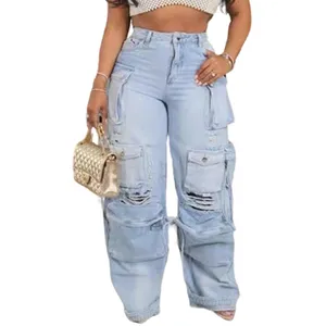 Fashion New Arrivals 2024 women's clothing jeans Ripped Casual Cargo Denim Pants