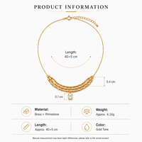 Collier ras du cou tendance en chaîne à maillons multicouches plaqué or avec perles de riz et pendentif ovale en zircon transparent, style luxe léger