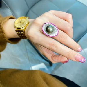 แหวนเงินแท้ S925 ประดับมุกดำตาฮิติใหม่ ขนาด 12-13 มม. ทรงกลม มีตำหนิเล็กน้อย ของขวัญ - Product Image 2