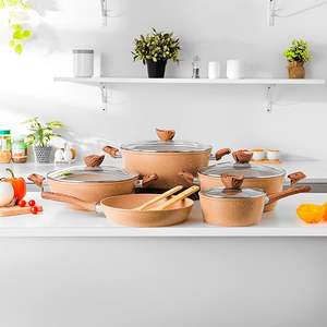 Juego de utensilios de cocina antiadherentes de inducción de mármol <span class=keywords><strong>forjado</strong></span> duradero y saludable ODM/OEM de <span class=keywords><strong>aluminio</strong></span> con mango de tacto suave de diseño clásico - Product Image 2