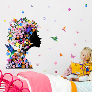 <span class=keywords><strong>Adesivi</strong></span> <span class=keywords><strong>Murali</strong></span> con Fiori Colorati e Fata, Carta da Parati con Volto Femminile Sensuale, Decorazioni <span class=keywords><strong>Murali</strong></span> con <span class=keywords><strong>Uccelli</strong></span> e Farfalle Carine, Decalcomanie Creative per la Casa - Product Image 3