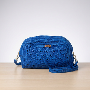 Bolso de Mano Pequeño de Crochet de Lujo para Mujer, Estilo Bohemio Azul de Verano con Correa, Patrón Geométrico, para Uso Diario - Product Image 2