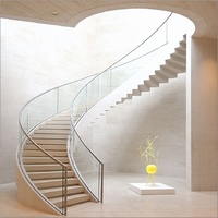 Hochwertige Villa Hotel Gebogene Treppe Maßgefertigte Massivholzstufen Gehärtetes Glas Geländer Spiralförmige Gebogene Treppe Modernes Herrenhaus Interieur