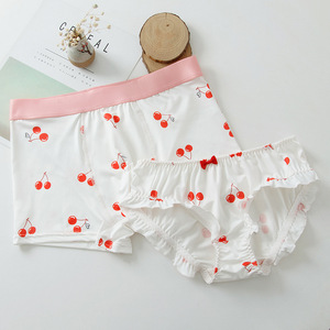 Ensemble de sous-vêtements assortis pour couples, imprimé cerise, caleçons pour hommes, culottes à volants pour femmes, sous-vêtements en soie glacée douce, cadeau de la Saint-Valentin - Product Image 2