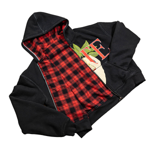 เสื้อฮู้ดดี้ผ้าฟลานเนลลายสก็อตสีแดงย้อนยุคแบบกลับด้านได้ ยี่ห้อ TOPSHOW ซิปหน้า ล้างสีแบบวินเทจ ผ้าฝ้ายหนานุ่มสำหรับผู้ชาย - Product Image 2