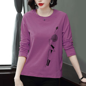 Women's Long Sleeve T-Shirt Autumn Casual Printed Plus Size Middle Aged Outerwear <b>Base</b> <b>Layer</b> Polyester Knitted Full Sleeve - Product Image 2