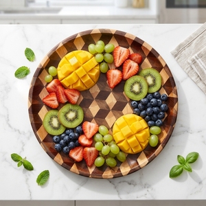<span class=keywords><strong>Plato</strong></span> Redondo Japonés de Madera de Acacia y Fresno para Cena, Frutas y Postres, en Oferta - Product Image 2