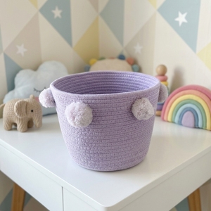 Panier de rangement durable et écologique pour enfants Nordic Home avec finition en corde de coton et entrée de boule de fourrure pour le stockage de divers jouets - Product Image 4