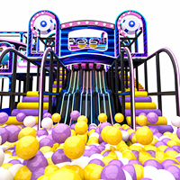 Parc de trampolines futuriste néon robuste, aire de saut, mur d'escalade, piscine à balles, toboggan, nouveau terrain de jeu intérieur pour enfants pour centre de divertissement familial