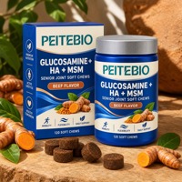 PEITEBIO Glucosamine HA MSM Complément Articulaire Senior à Croquer Saveur Bœuf 120 Unités pour la Mobilité, la Flexibilité et le Soutien Quotidien